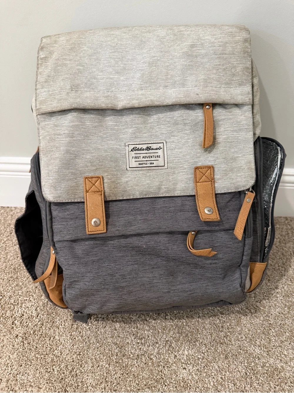 Eddie Bauer Gray Two-Tone Backpack with Tan Accents